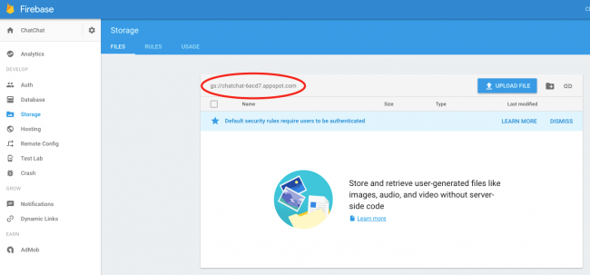 Firebase console storage
