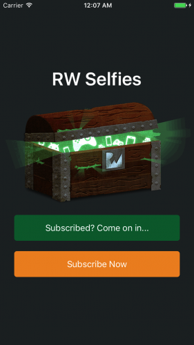 auto-renewable subscriptions RW Selfies Landing Screen