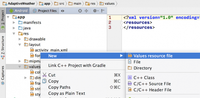 Android Studio New Resource File