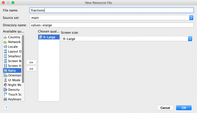 Android Studio Create New Fractions File