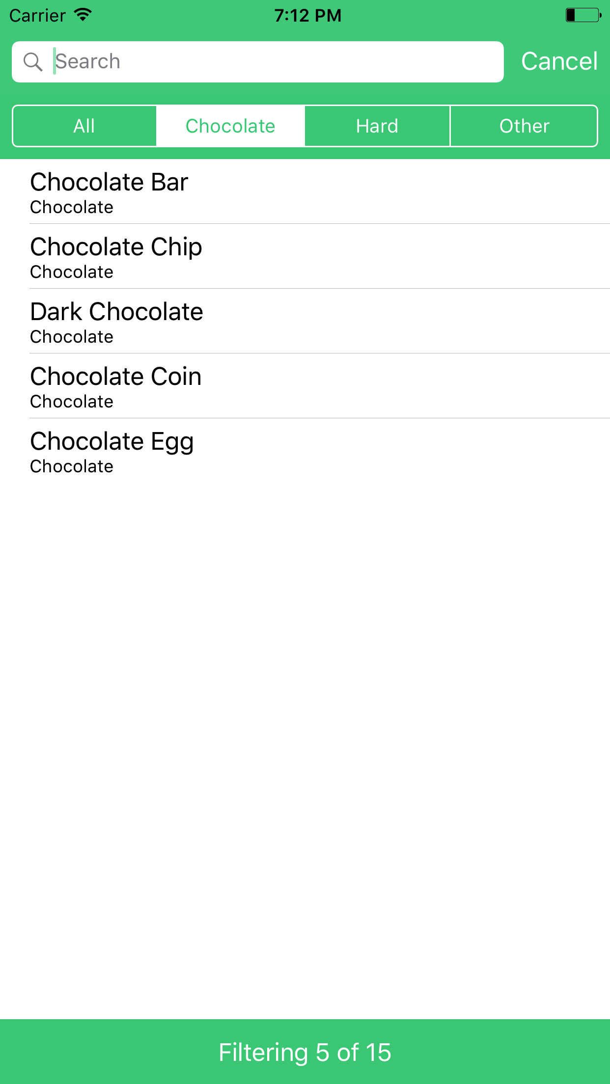 UISearchController-Filter with footer