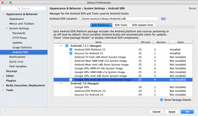 sdk platforms with details
