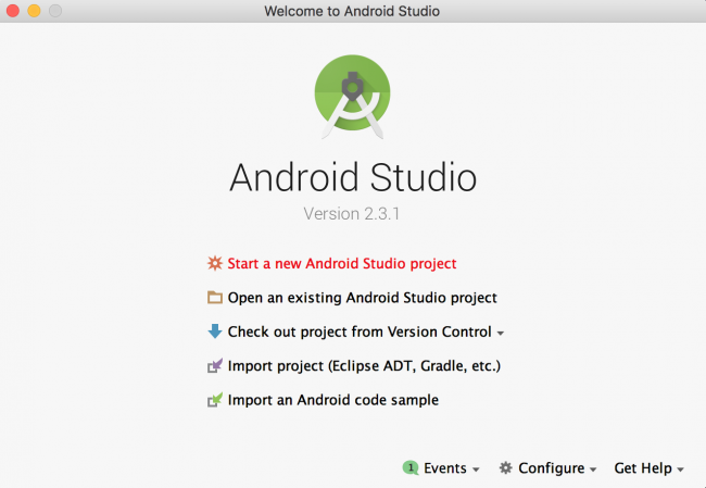 Beginning Android development - Start new project