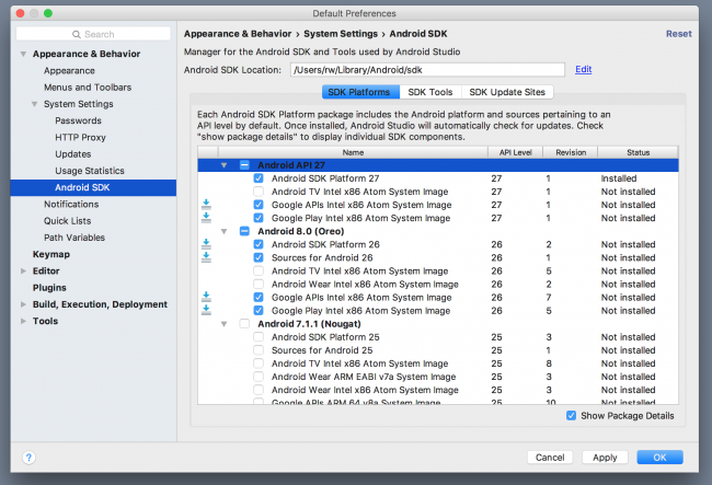 sdk platforms with details