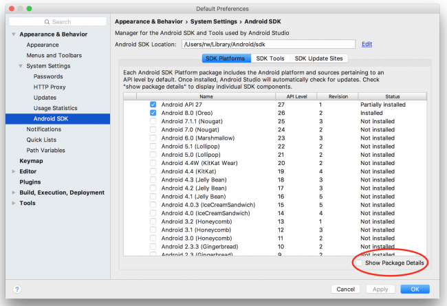 Android Studio - SDK Platforms