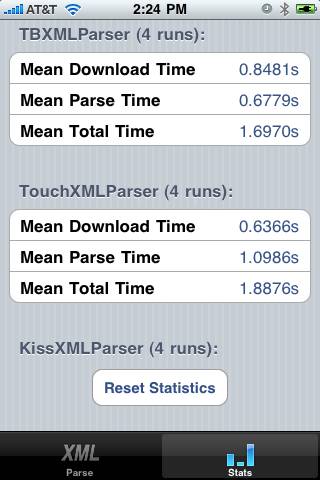 XML Parser Stats Display in Test App