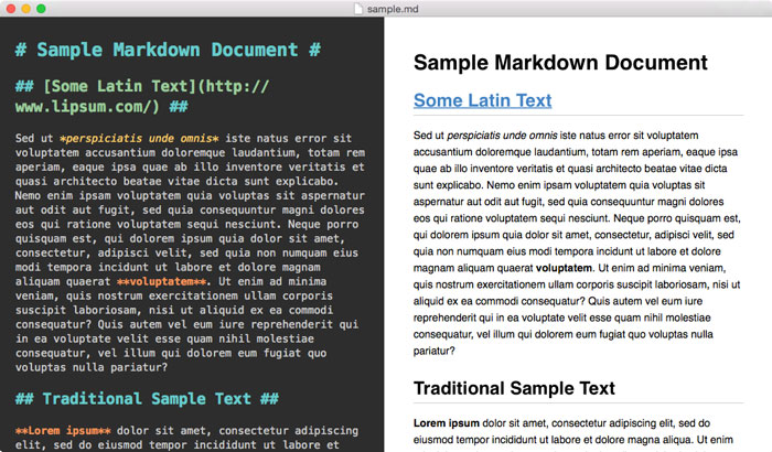 Editing Sample Markdown in MacDown.