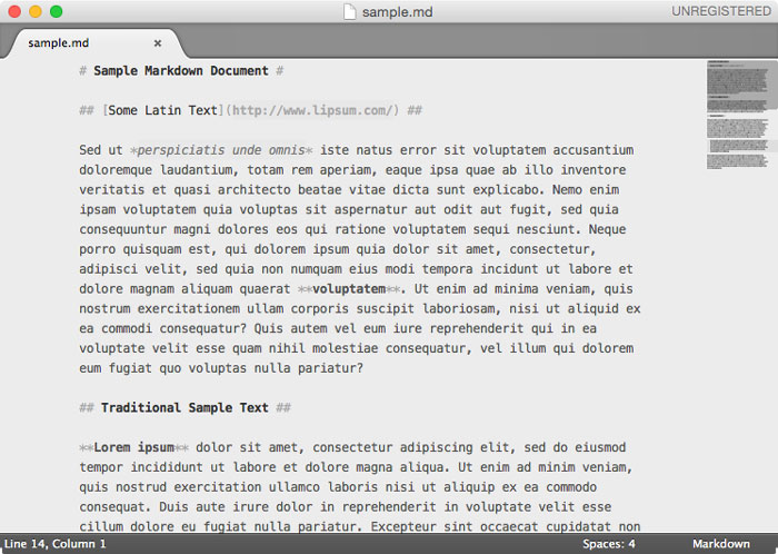 Sample Markdown Document in Sublime Text