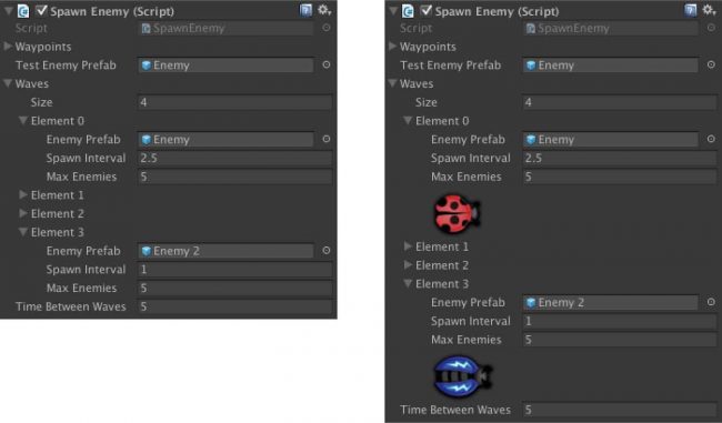 Customized Inspector with Property Drawer – before and after.