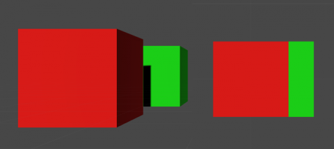 The two cubes in the left are being shown with Perspective projection while the cubes on the right are Orthographic.