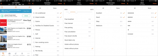 Kayak uses a Filter Form to expose a great number of filtering options for booking a hotel room. It's a nice bonus that the results let the user know what they're missing out on by using so many filter.