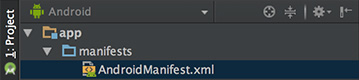 Screenshot of the Project pane in Android studio, showing 'AndroidManifest.xml' highlighted.