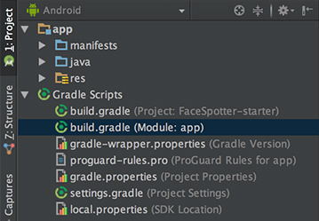 Screenshot of the Project pane in Android studio, showing 'build.gradle (Module:app)' highlighted.