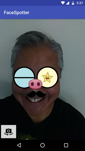 Augmented Reality-Me smiling as a cartoon with winking eyes