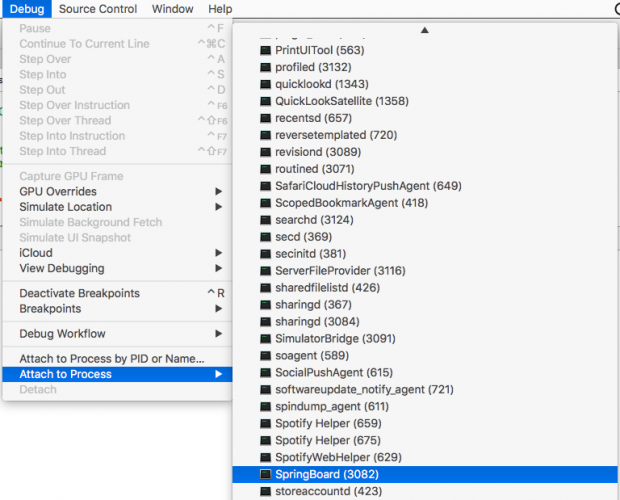 Xcode attaching to a process