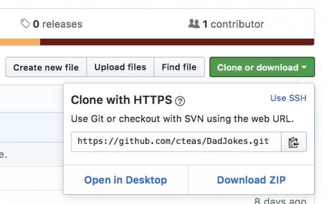 Github clone / download popover dialog