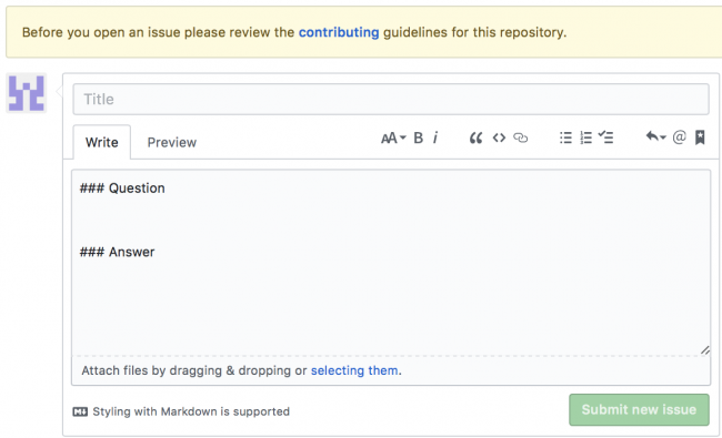 Github New Issue Page