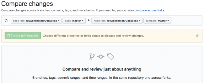 Github compare across forks UI