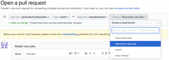 Modifying the faked repository branch with the changes on Github