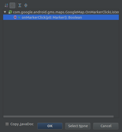 Place the cursor anywhere on the class declaration and click on the red light bulb icon that appears above the class declaration.<br/>Select Implement members from the options that appear.