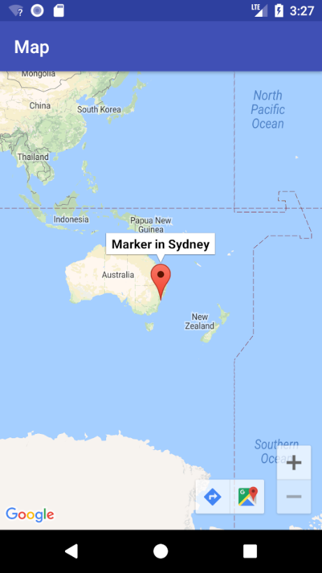 Now build and run the app and click the marker on the map near Sydney, and you’ll see the title text appear