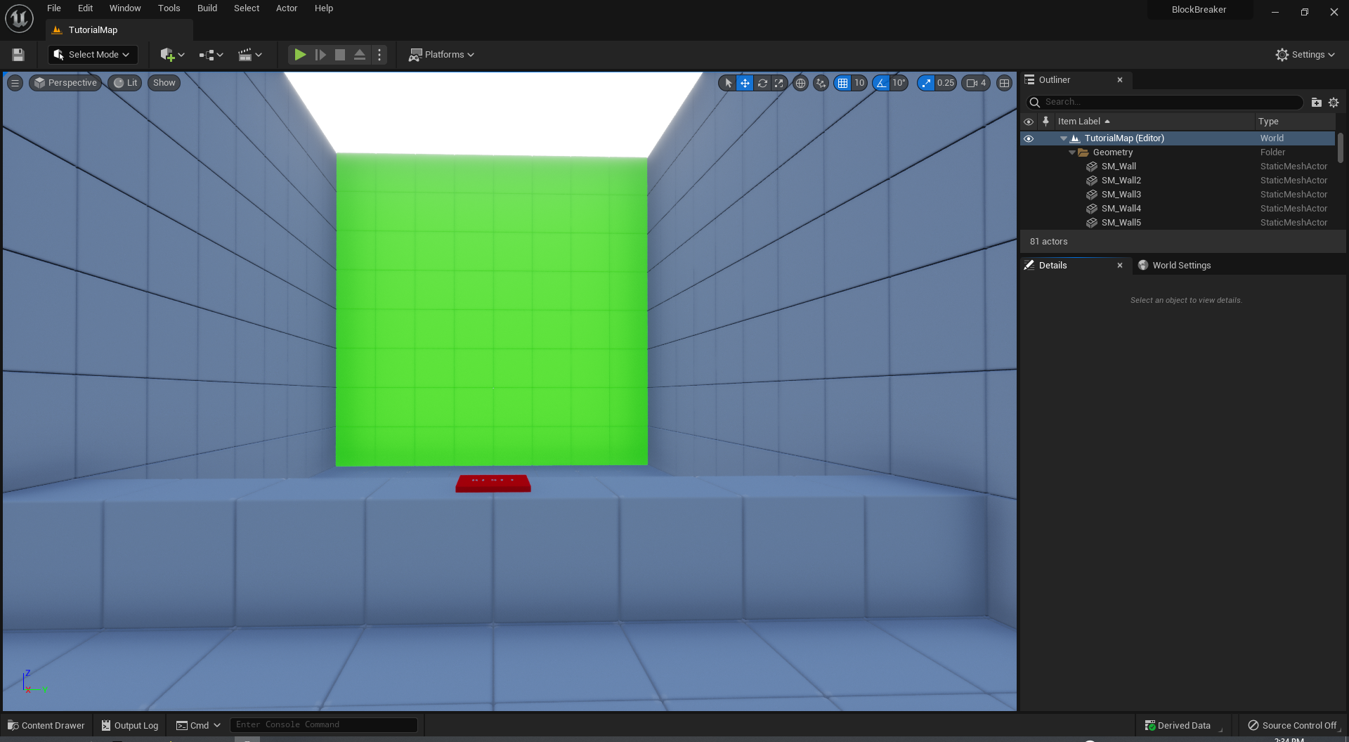 Initial view of the project on Unreal Engine 5 main window.