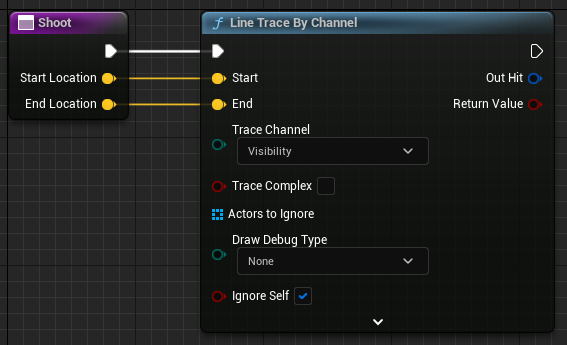 Defining the raytrace node used to determine if an object was shot.