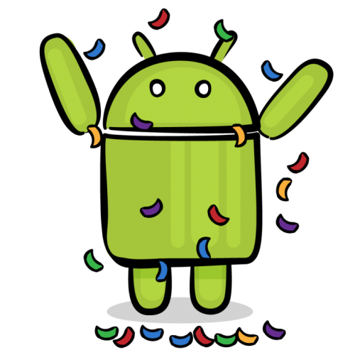 Android celebrating with confetti