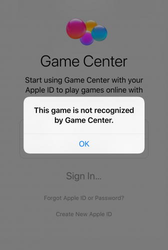 The game is not recognized by Game Center.