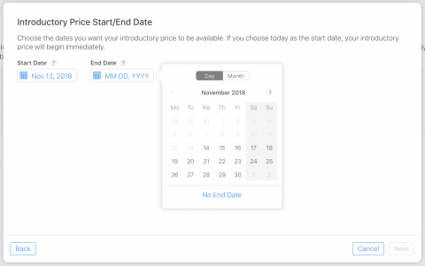 Set Dates for Introductory Pricing iOS