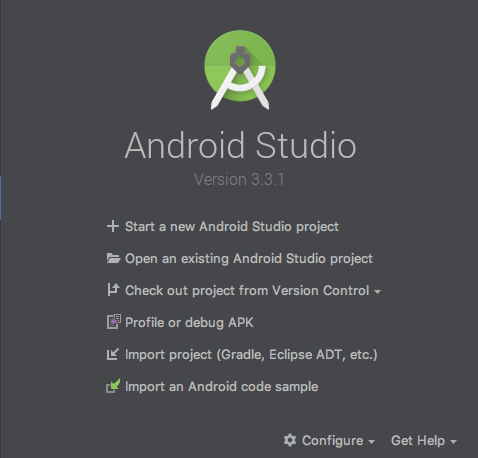 Welcome to Android Studio dialog