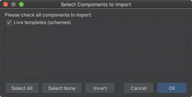 Import live templates settings