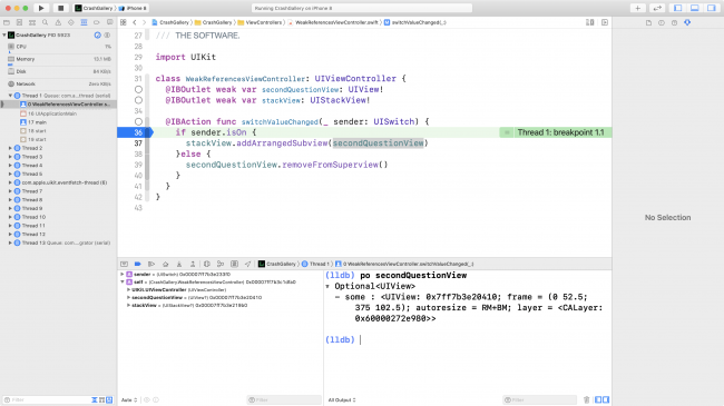 Breakpoint on first line, both values are present.