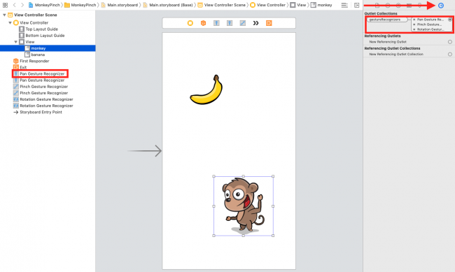 Verifying the connection between the monkey and the pan gesture recognizer