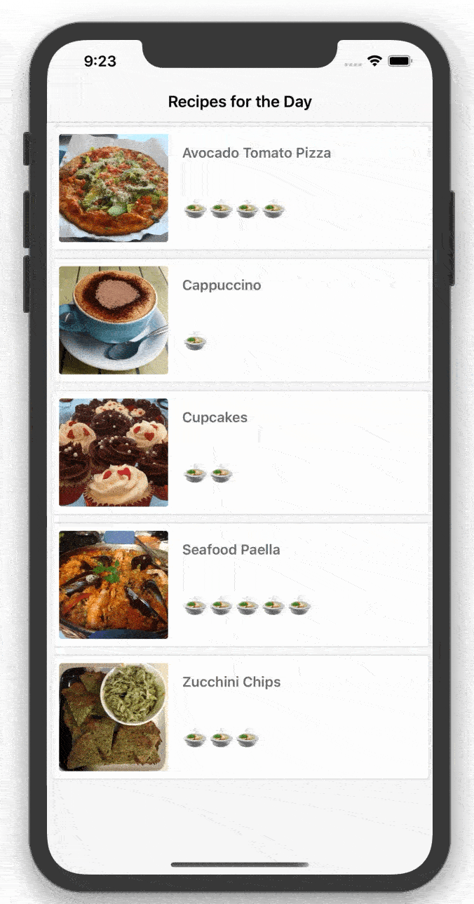 Características de la app de recetas