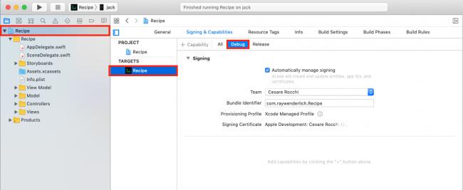 Configuring signing in Xcode