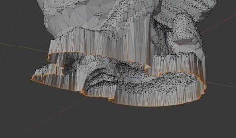 scaling the vertices down to create a base