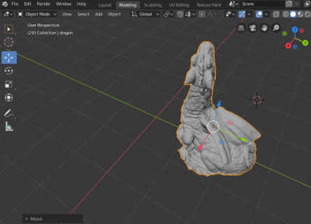 repositioning and setting the dragon origin in blender