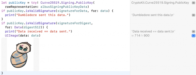 CryptoKit code using public key to verify private key signature