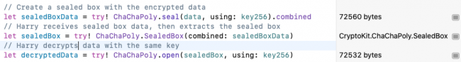CryptoKit code for ChaChaPoly seal and open operations