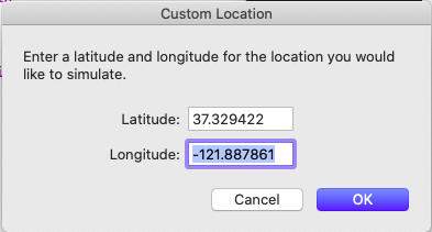 Entering a custom location into the simulator