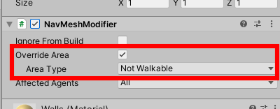 Override Area setting in NavMeshModifier component