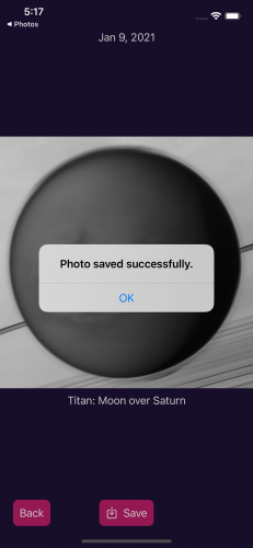 Alert for image saved successfully