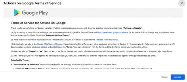 Terms of Service for Actions on Google