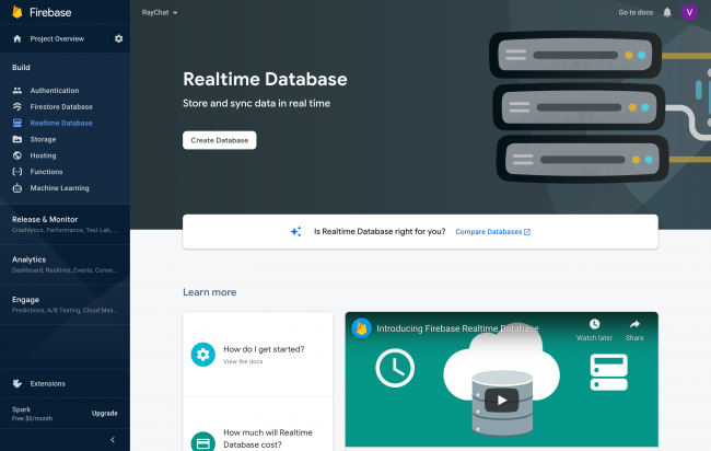 Create database in Firebase Console