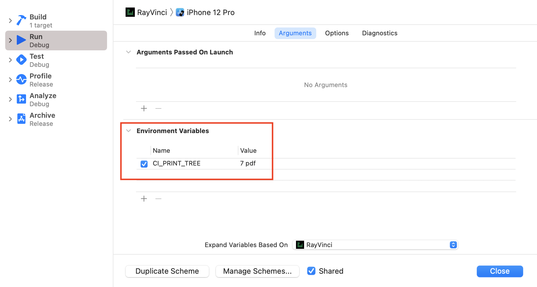 CI print tree environment variable