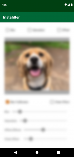 Instafilter with dog photo and all controls blurred