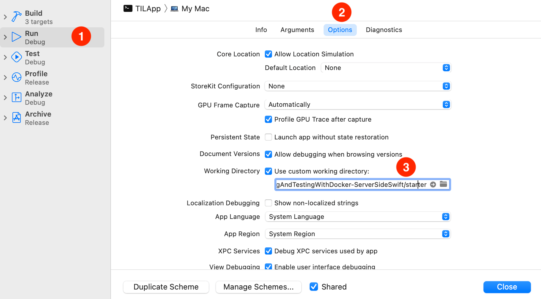 Choose the starter project's folder as the app's working directory.