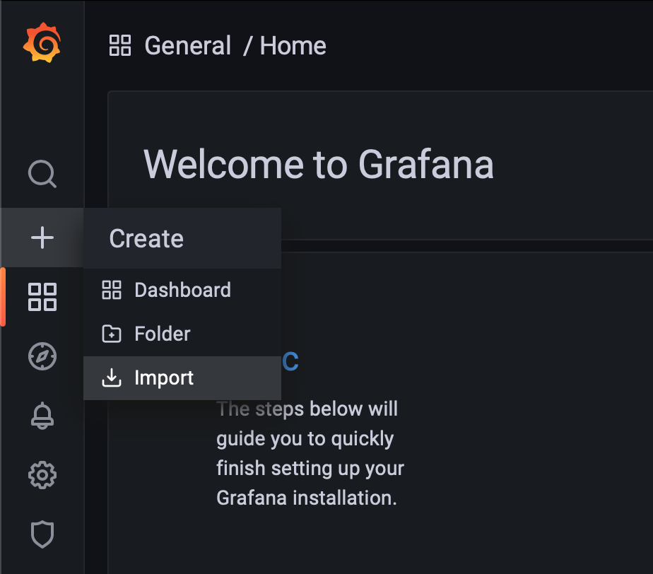 Grafana Import dashboard button