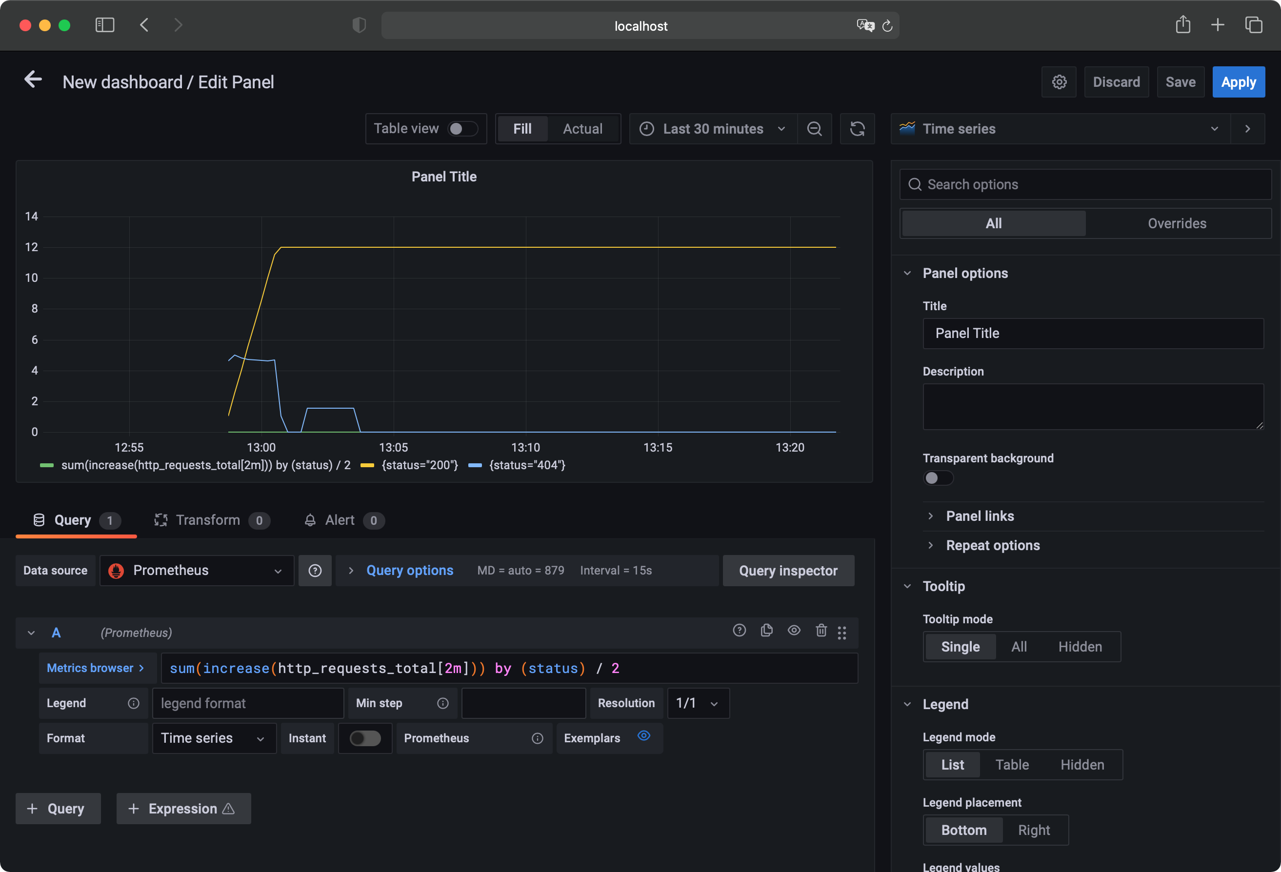 Grafana panel settings in Safari